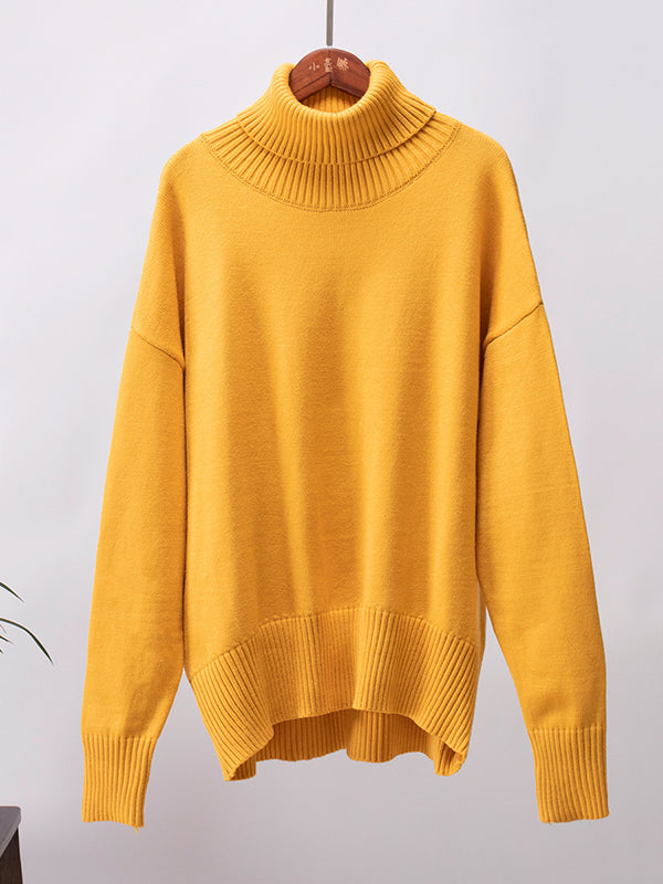 Long Sleeves Loose Solid Color High Neck Knitwear Pullovers Sweater Sweater Tops
