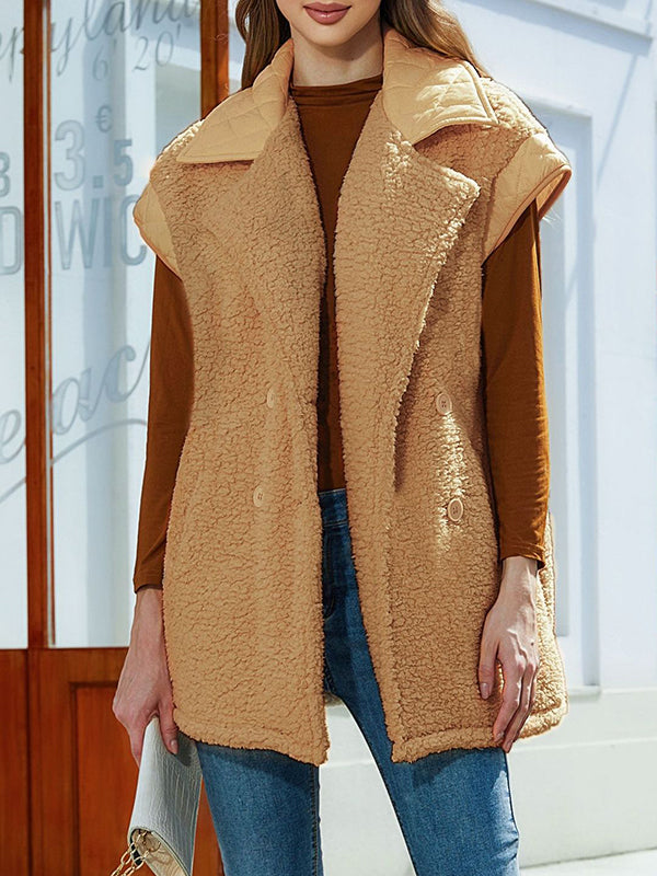 Split-Joint Velvet Loose Sleeveless Lapel Vest Top