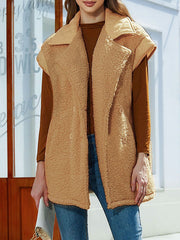 Split-Joint Velvet Loose Sleeveless Lapel Vest Top