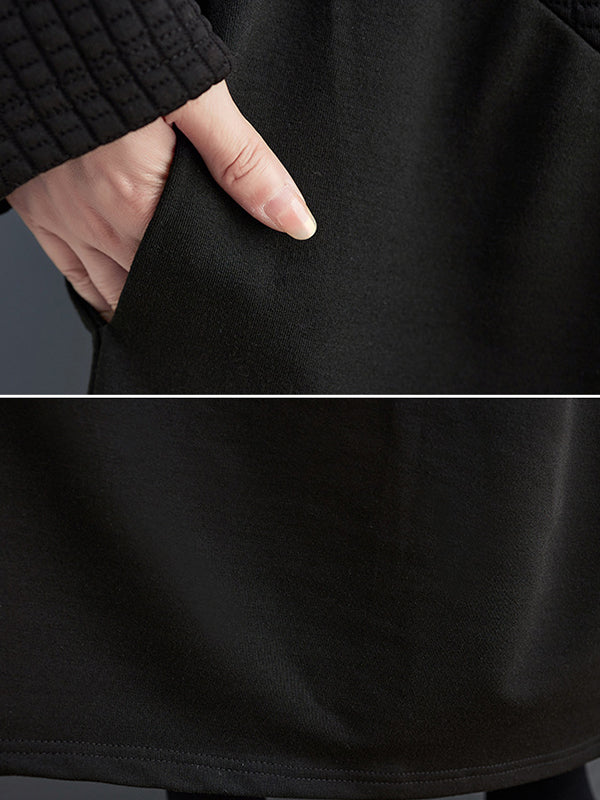 Casual Loose Long Sleeves Solid Color Hooded Midi Dresses