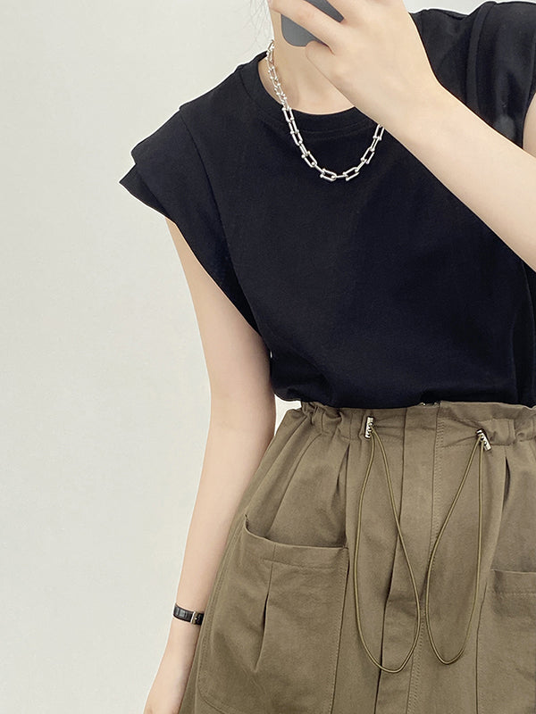 Split-Joint Loose Sleeveless Round-neck T-Shirts Tops
