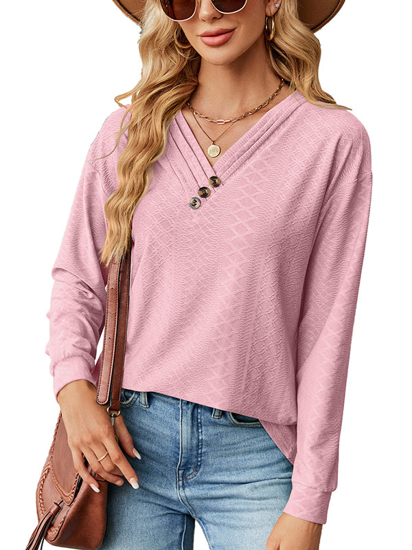 Split-Joint Long Sleeves Loose V-Neck T-Shirts
