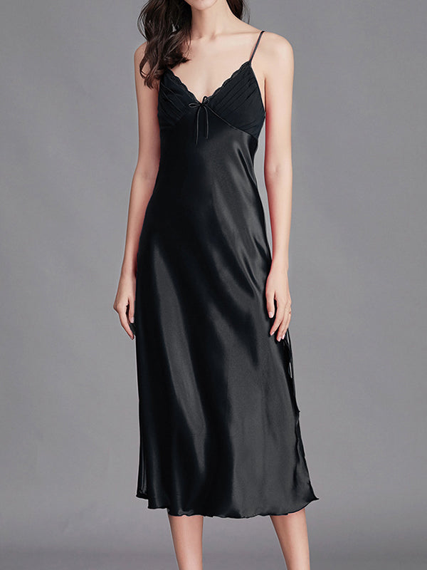 Solid Color Loose Sleeveless Spaghetti-Neck Babydolls Nightdress