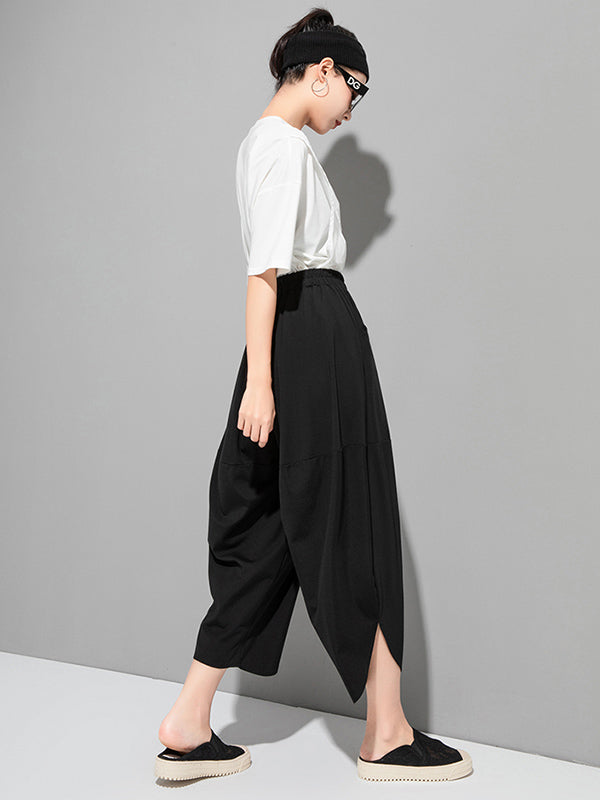 Original Solid Color Elasticity Waist Harem Capri-Pants