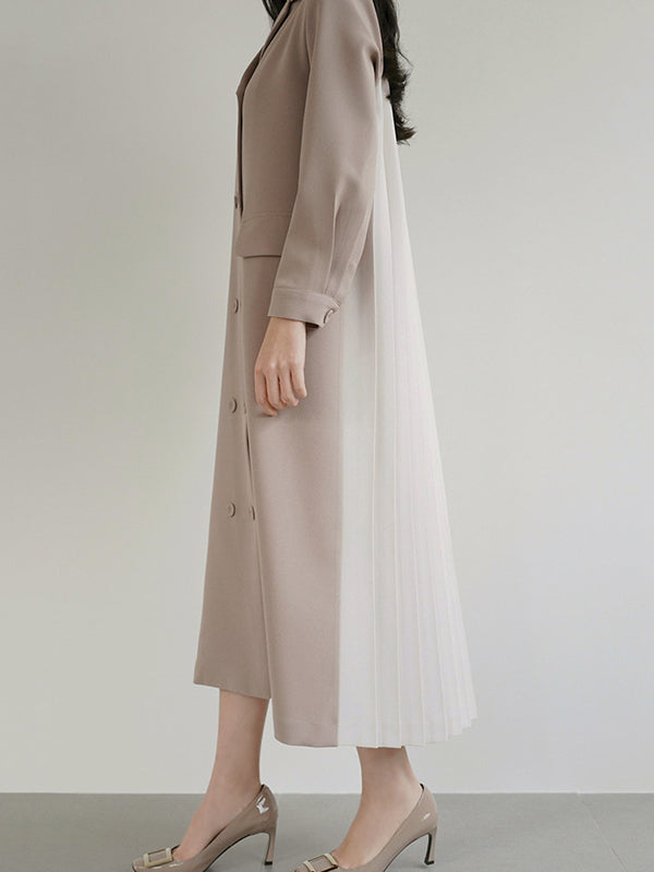 Original Chic Pleated Notched Collar Blazer Midi Dress