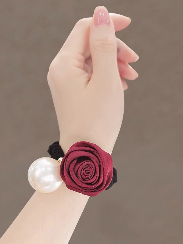 Beaded Elasticity Flower Shape Pleated Shiny Ponytailholder Hairtie Hairbobble Hair Accessories