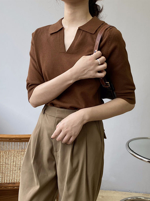 7 Colors Urban Solid Color Half Sleeves Knitting Shirt Top