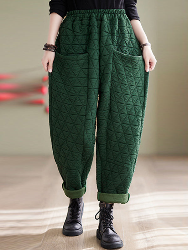 Elasticity Quilted Split-Joint Harem Pants High Waisted Trousers Pants