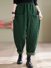 Elasticity Quilted Split-Joint Harem Pants High Waisted Trousers Pants