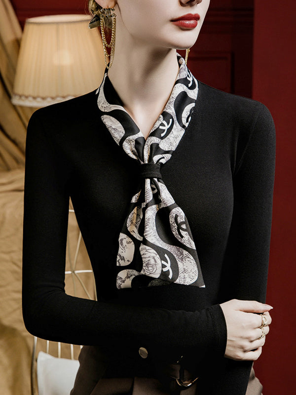 Printed Tied Long Sleeves Plus Size V-neck T-Shirts Tops