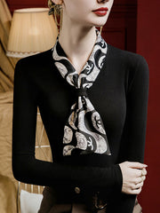 Printed Tied Long Sleeves Plus Size V-neck T-Shirts Tops