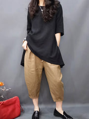 Solid Color Half Sleeves Loose Round-Neck T-Shirts Tops