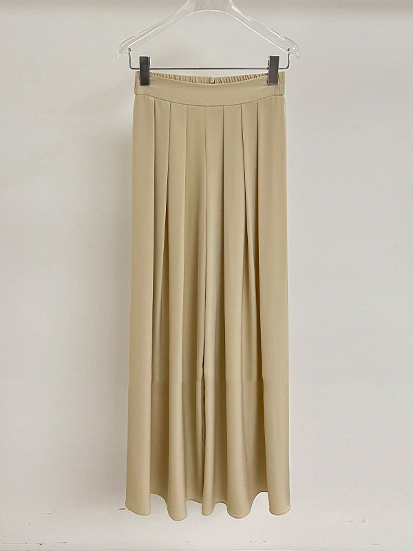 Elasticity Pleated Solid Color High Waisted Wide Leg Trousers Pants