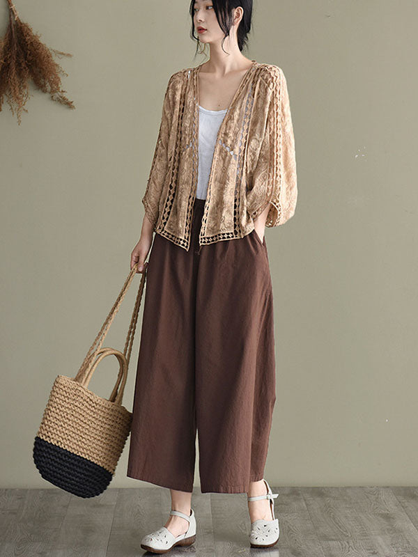 Seven-Quarter Sleeves Crochet Hollow Solid Color Outerwear