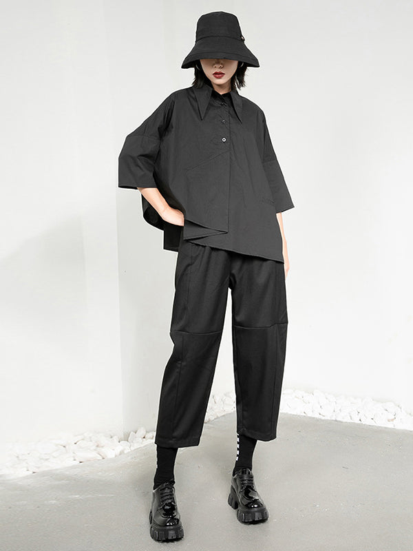 Leisure Loose Irregularity Solid Color Polo Blouses&Shirts Tops