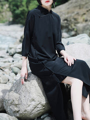 Vintage Solid Buckle Long Cheongsams