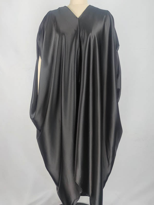 Solid Color Batwing Sleeves High-Low Deep V-Neck Maxi Dresses
