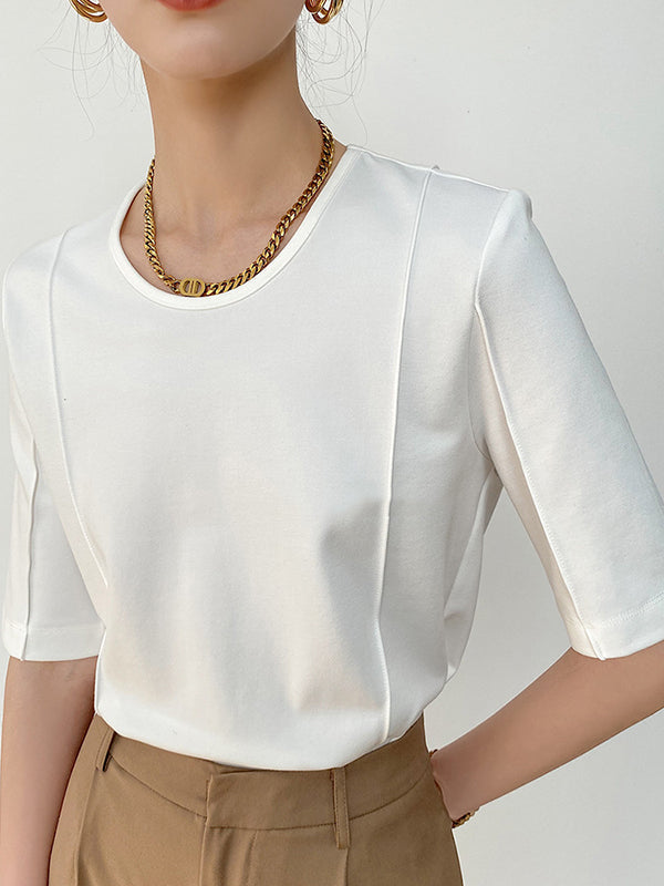Solid Color Split-Joint Half Sleeves Round-neck T-Shirts Tops