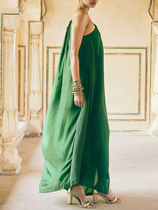 Chains See-Through Split-Front Split-Joint Loose Sleeveless One-Shoulder Maxi Dresses