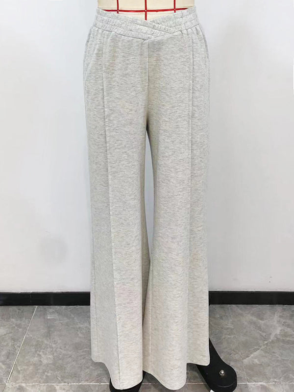 Elasticity Solid Color High Waisted Wide Leg Trousers Pants