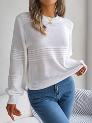 Solid Color Long Sleeves Loose Round-Neck Sweater Tops Pullovers