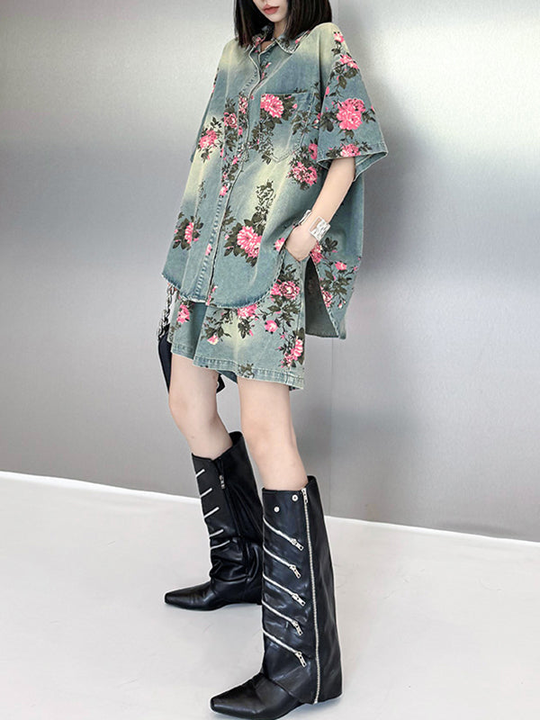 Elasticity Floral Printed Split-Joint Loose Wide Leg Shorts Bottoms
