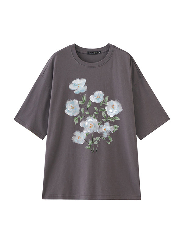 Casual Loose Round-Neck Floral Printed T-Shirt