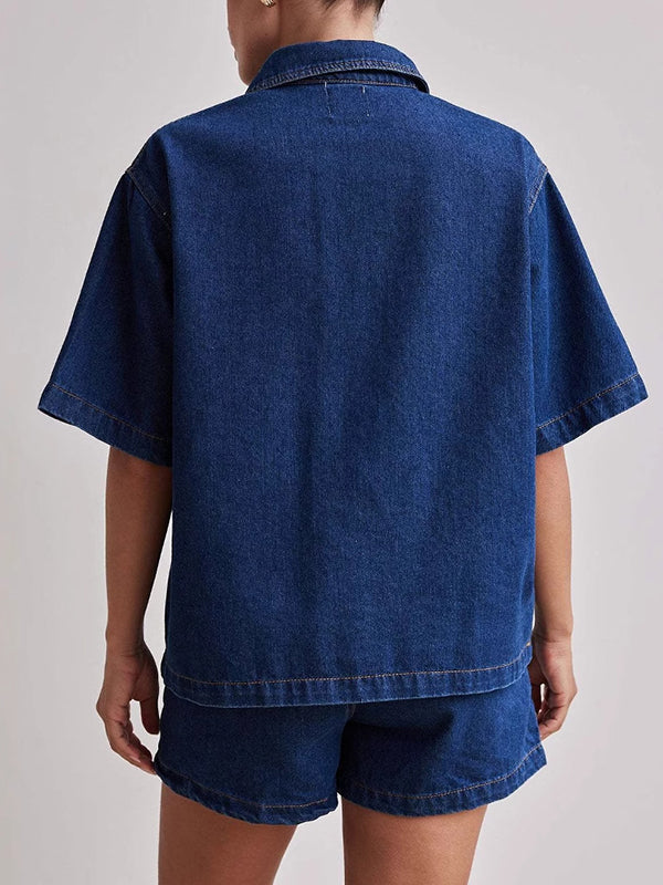 Split-Joint Loose Short Sleeves Lapel Blouses&shirts Tops