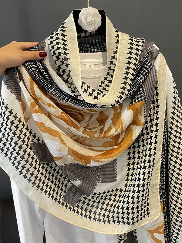 Vintage Houndstooth Floral Printed Scarf