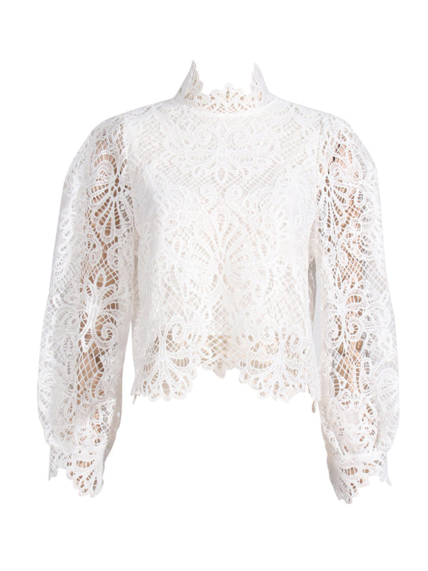 Hollow Split-Joint Zipper Long Sleeves Loose Stand Collar Blouses&Shirts Tops