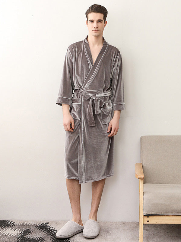 Comfortable Solid Bandage V-Neck Pajama Robe