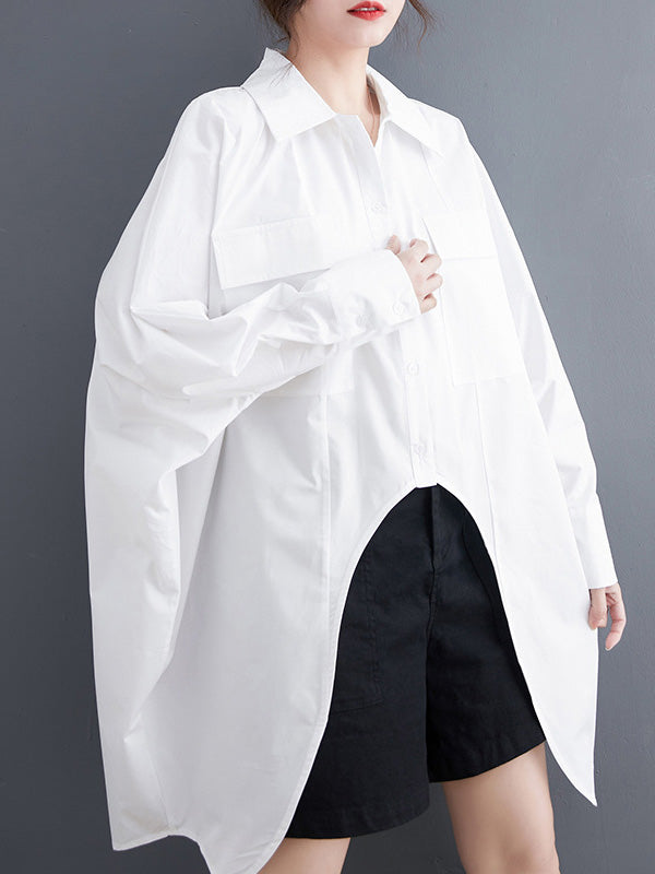 Casual Long Sleeves Irregularity Buttoned Solid Color Lapel Collar Blouses&Shirts Tops