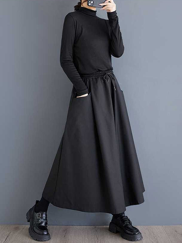 Drawstring Elasticity Pockets Solid Color A-Line High Waisted Pants Culotte