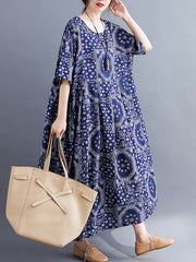 Vintage Floral Batwing Sleeve Dress
