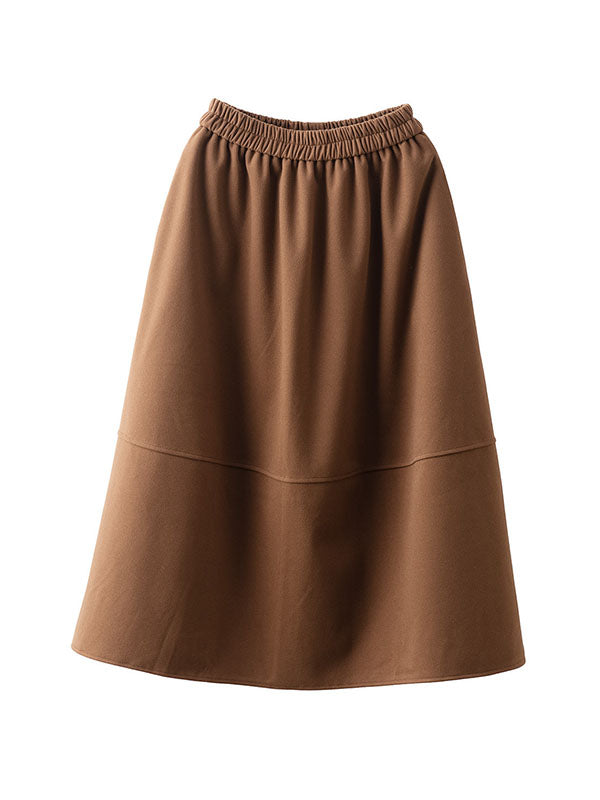 Elasticity Pockets Solid Color A-Line Loose Skirts Bottoms
