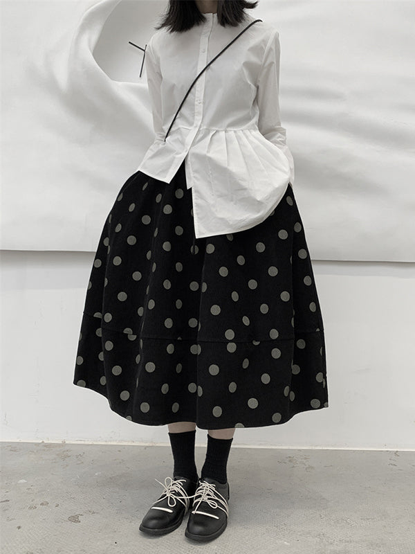 Elastics Polka-Dot Printed Split-Joint High Waisted Loose Skirts