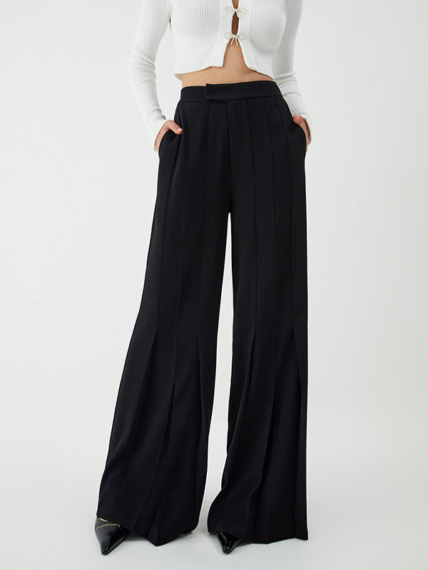 Pleated Solid Color High Waisted Loose Suit Pants