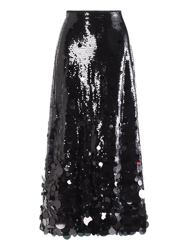 Sequined Shiny A-Line High Waisted Skirts Bottoms