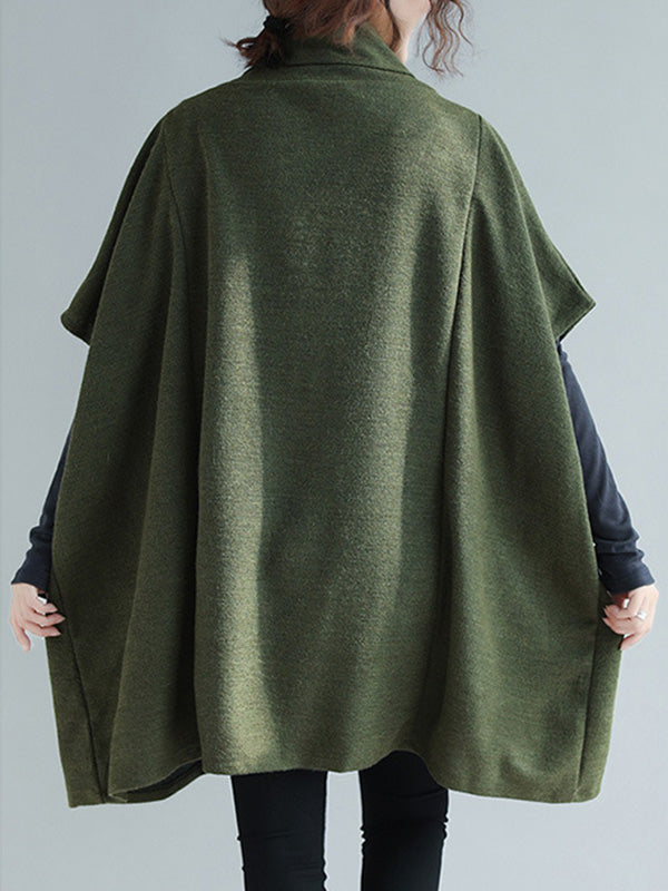 Artistic Retro Batwing Sleeves Half Sleeves Solid Color Heaps Collar Pullovers