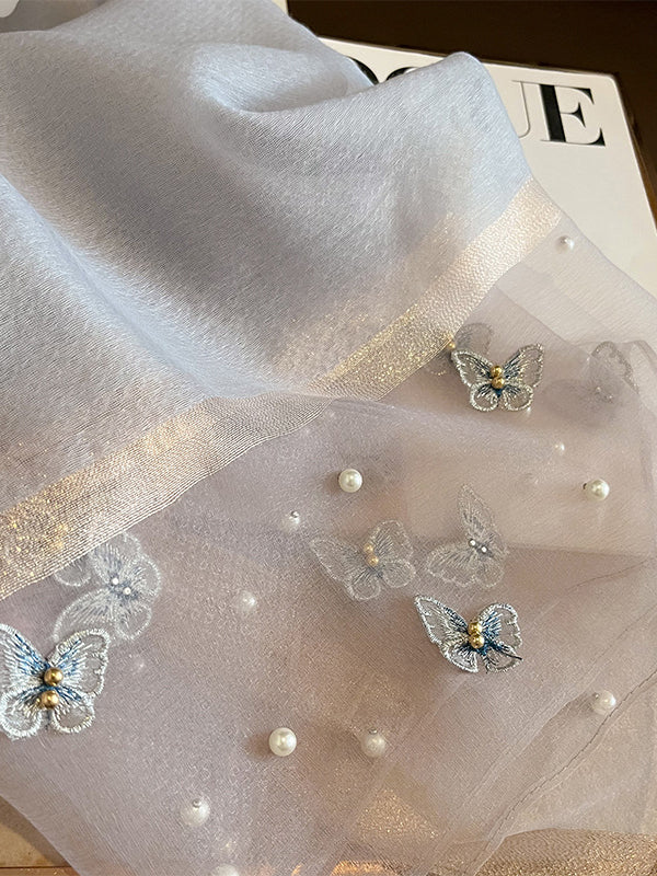 Applique Butterfly Shape Beaded Keep Warm Scarf