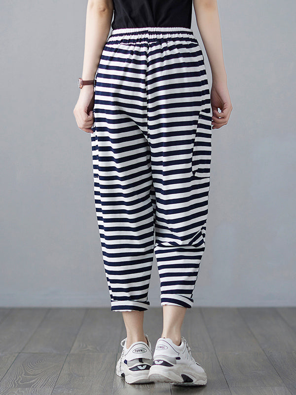 Loose Striped Drawstring Harem Sports Pants
