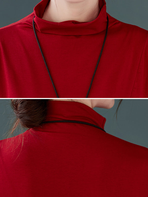 Original Solid High-Neck Knitting Dress