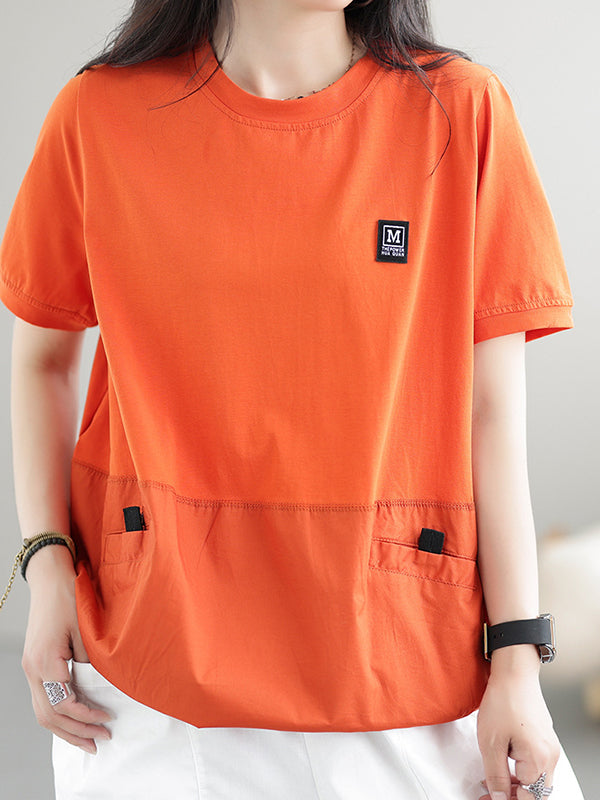 Split-Joint Loose Short Sleeves Round-Neck T-Shirts Tops