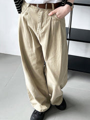 Belted Pleated Pockets High Waisted Wide Leg Jean Pants Bottoms