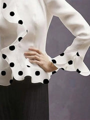 Long Sleeves Falbala Polka-Dot Stand Collar Blouses&shirts Tops