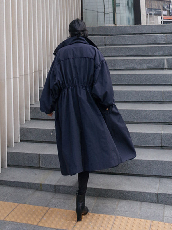 Solid Color Loose Elastic Waist Long Outwear