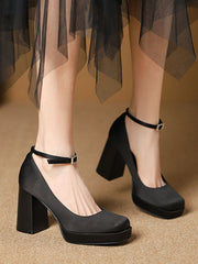 Lace-Up Shallow Cut Square-Toe Pumps Mary Janes