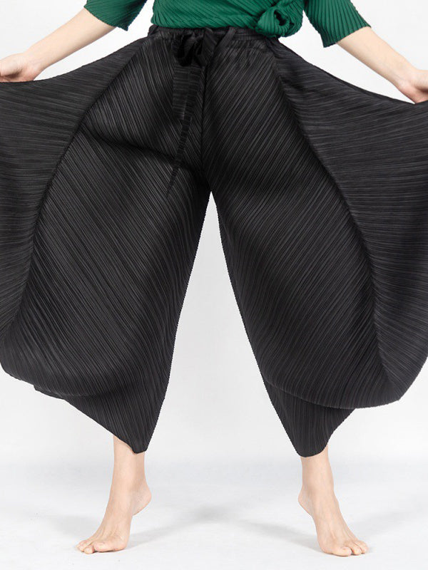 Simple Wide Leg Loose Pleated Solid Color Casual Pants Bottoms