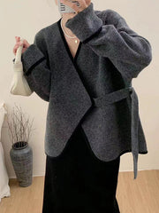 Split-Joint Long Sleeves Loose V-Neck Cardigan Tops