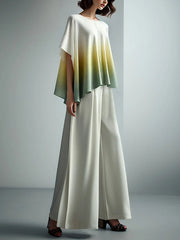 Gradient Split-Joint Batwing Sleeves Loose Round-Neck T-Shirts